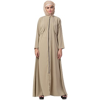 Designer zipper abaya- Beige